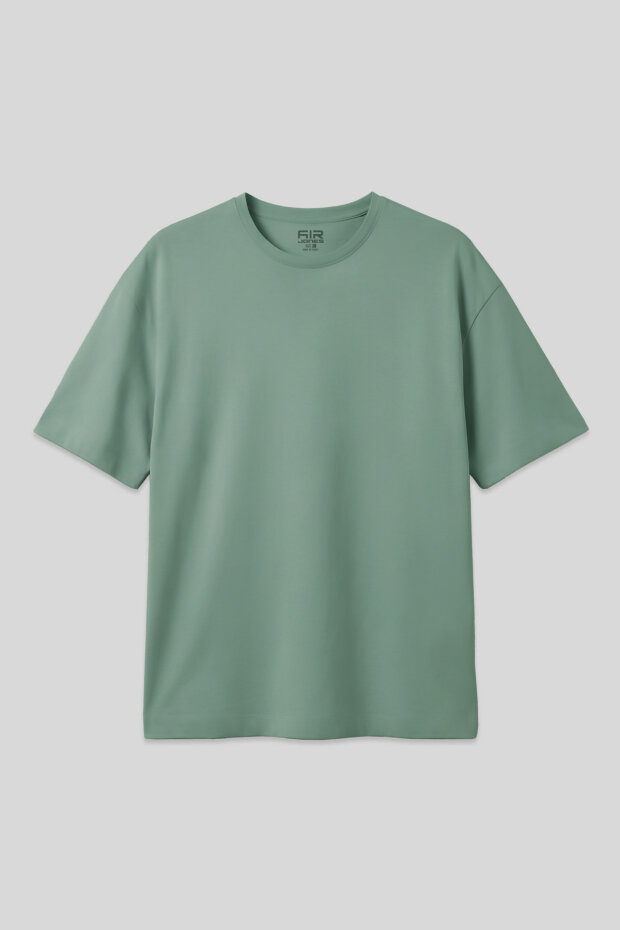 Açık Yeşil Pamuklu Kalın Yumuşak Dokulu Oversize Fit Basic Erkek T-Shirt - 88377 - 1