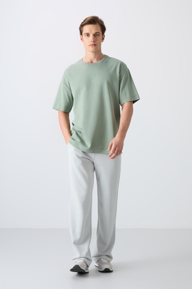 Açık Yeşil Pamuklu Kalın Yumuşak Dokulu Oversize Fit Baskılı Erkek T-Shirt - 88324