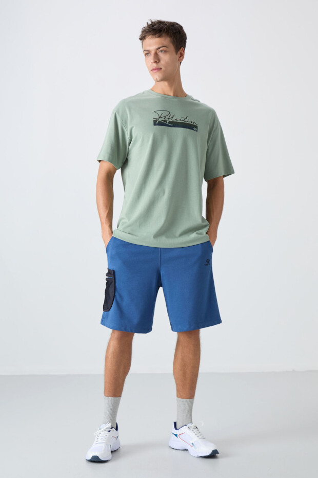 Açık Yeşil Pamuklu Kalın Yumuşak Dokulu Oversize Fit Baskılı Erkek T-Shirt - 88334