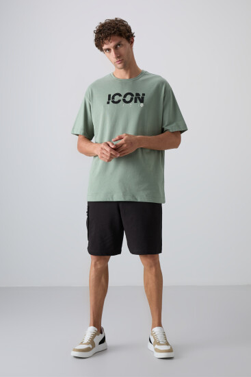 Açık Yeşil Pamuklu Kalın Yumuşak Dokulu Oversize Fit Baskılı Erkek T-Shirt - 88331 - TOMMYLIFE (1)