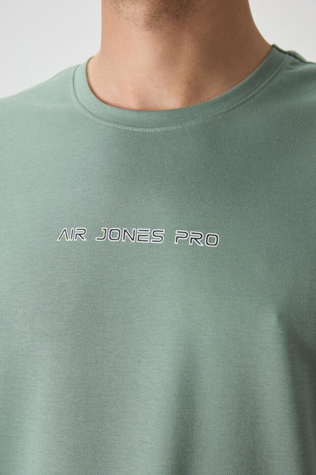 Açık Yeşil Pamuklu Kalın Yüzeyi Dokulu Oversize Fit Baskılı Erkek T-Shirt - 88364