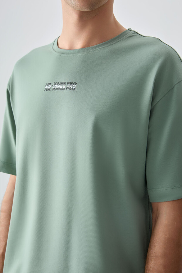 Açık Yeşil %100 Pamuk Kalın Yumuşak Dokulu Oversize Fit Baskılı Erkek T-Shirt - 88354