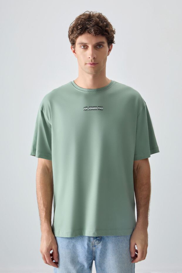Açık Yeşil %100 Pamuk Kalın Yumuşak Dokulu Oversize Fit Baskılı Erkek T-Shirt - 88354