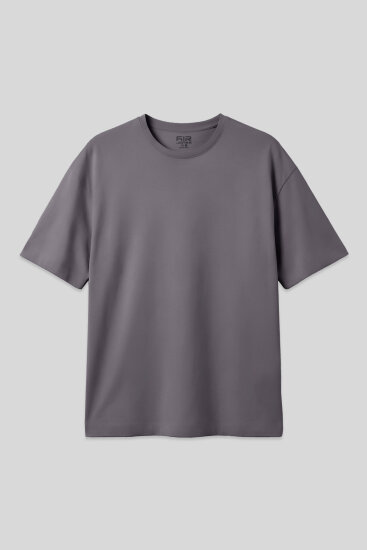 Koyu Gri Pamuklu Kalın Yumuşak Dokulu Oversize Fit Basic Erkek T-Shirt - 88377 