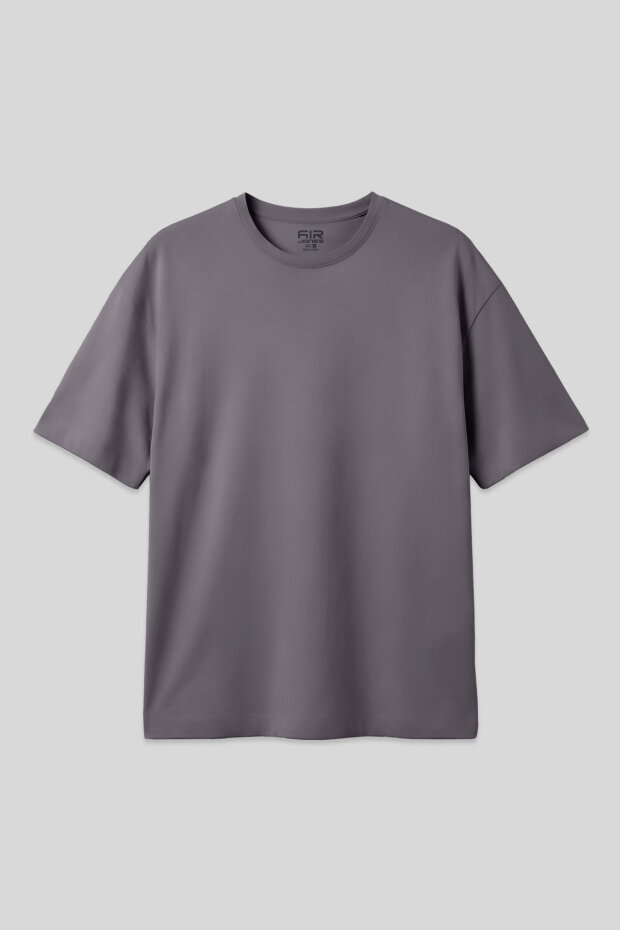 Koyu Gri Pamuklu Kalın Yumuşak Dokulu Oversize Fit Basic Erkek T-Shirt - 88377 - 1