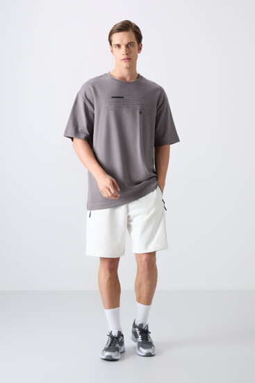 Koyu Gri Pamuklu Kalın Yumuşak Dokulu Oversize Fit Baskılı Erkek T-Shirt - 88326 - TOMMYLIFE (1)