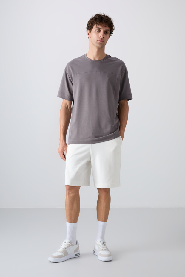 Koyu Gri Pamuklu Kalın Yumuşak Dokulu Oversize Fit Basic Erkek T-Shirt - 88349