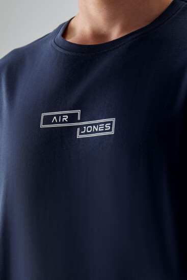 Lacivert %100 Pamuk Kalın Yumuşak Dokulu Oversize Fit Baskılı Erkek T-Shirt - 88361 - Air Jones (1)