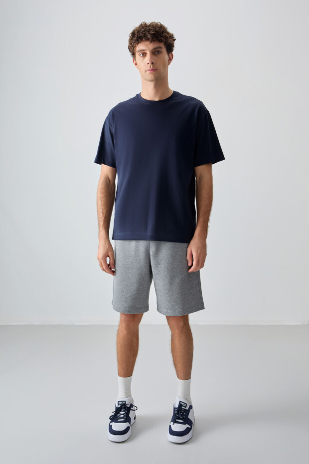 Lacivert %100 Pamuk Kalın Yumuşak Dokulu Oversize Fit Basic Erkek T-Shirt - 88353
