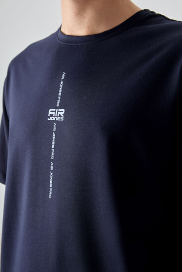 Lacivert Pamuklu Kalın Yumuşak Dokulu Oversize Fit Baskılı Erkek T-Shirt - 88373 - Air Jones (1)