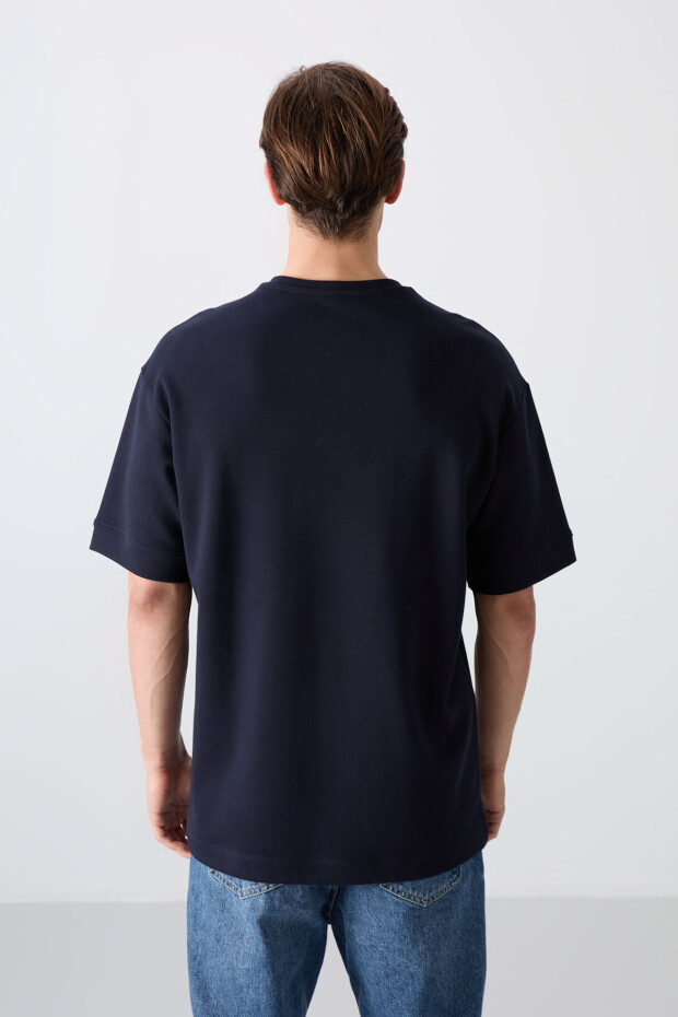 Lacivert Pamuklu Kalın Yumuşak Dokulu Oversize Fit Baskılı Erkek T-Shirt - 88320 - 5