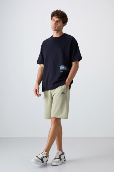 Lacivert Pamuklu Kalın Yumuşak Dokulu Oversize Fit Baskılı Erkek T-Shirt - 88322 - TOMMYLIFE (1)