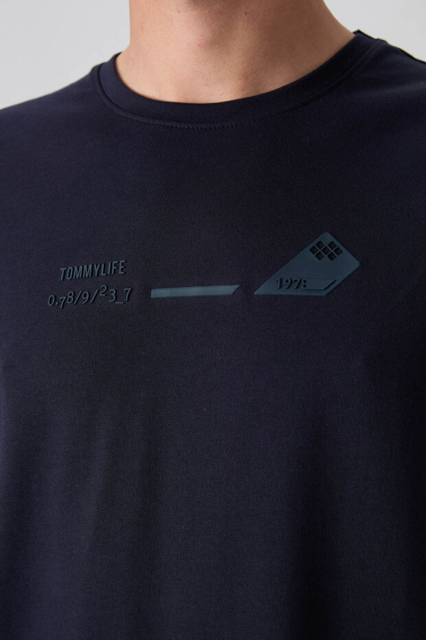Lacivert Pamuklu Kalın Yumuşak Dokulu Oversize Fit Baskılı Erkek T-Shirt - 88330 - 3