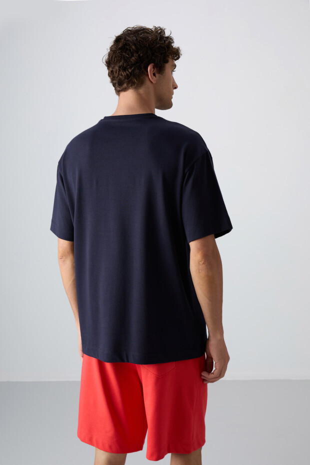 Lacivert Pamuklu Kalın Yumuşak Dokulu Oversize Fit Baskılı Erkek T-Shirt - 88334 - 5