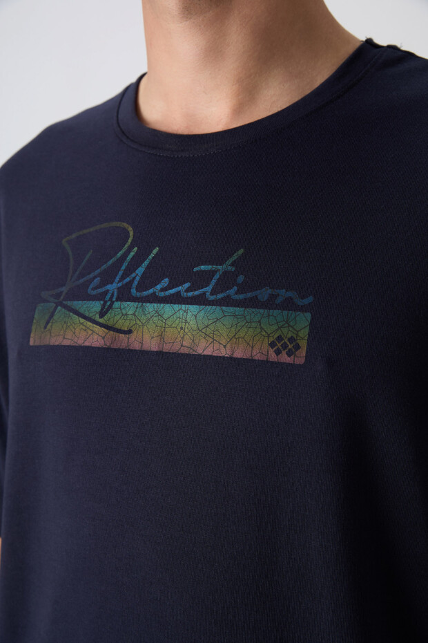 Lacivert Pamuklu Kalın Yumuşak Dokulu Oversize Fit Baskılı Erkek T-Shirt - 88334 - 4