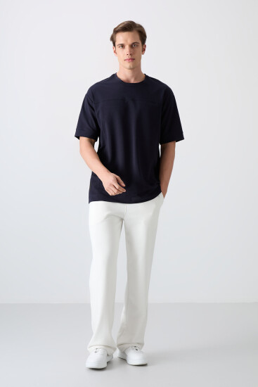 Lacivert Pamuklu Kalın Yumuşak Dokulu Oversize Fit Basic Erkek T-Shirt - 88349 - TOMMYLIFE (1)