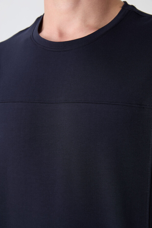 Lacivert Pamuklu Kalın Yumuşak Dokulu Oversize Fit Basic Erkek T-Shirt - 88349