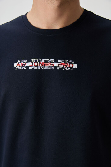 Lacivert Pamuklu Kalın Yüzeyi Dokulu Oversize Fit Baskılı Erkek T-Shirt - 88365 - Air Jones (1)