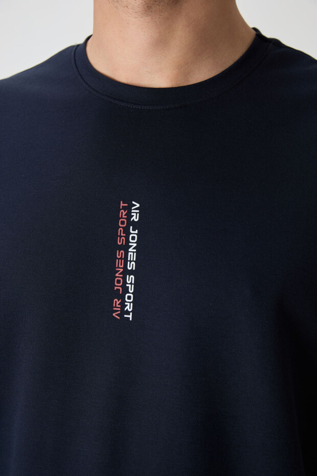 Lacivert Pamuklu Kalın Yüzeyi Dokulu Oversize Fit Baskılı Erkek T-Shirt - 88368 - 3