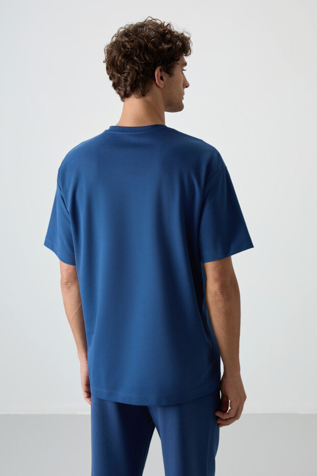 Parlament Pamuklu Kalın Yüzeyi Dokulu Oversize Fit Baskılı Erkek T-Shirt - 88365 - 5