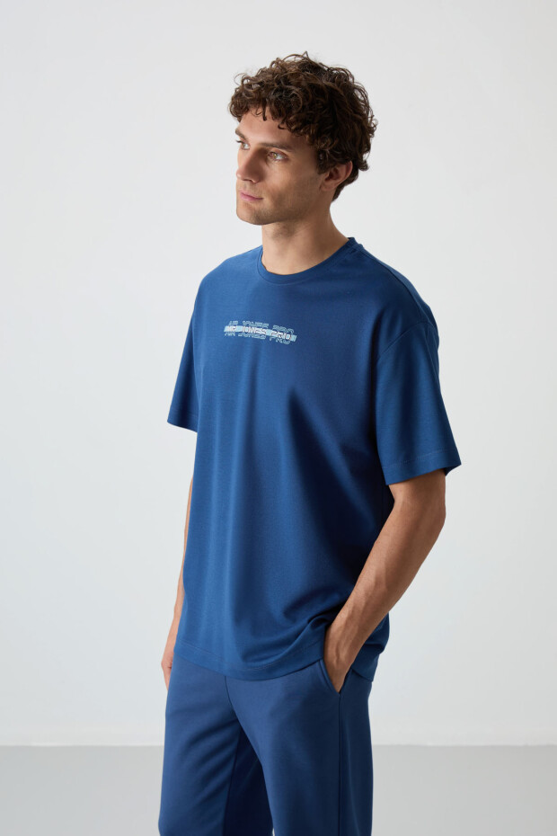 Parlament Pamuklu Kalın Yüzeyi Dokulu Oversize Fit Baskılı Erkek T-Shirt - 88365 - 4