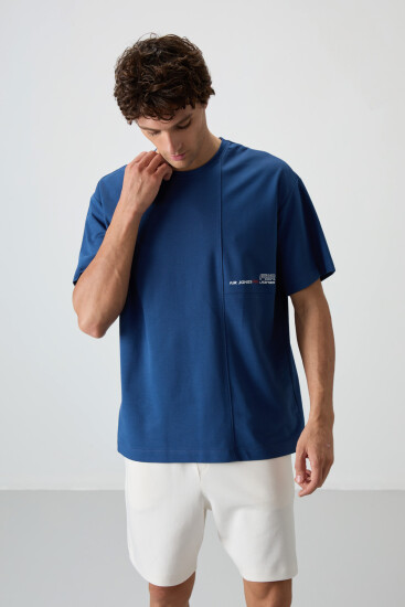 Parlament Pamuklu Kalın Yüzeyi Dokulu Oversize Fit Baskılı Erkek T-Shirt - 88370 