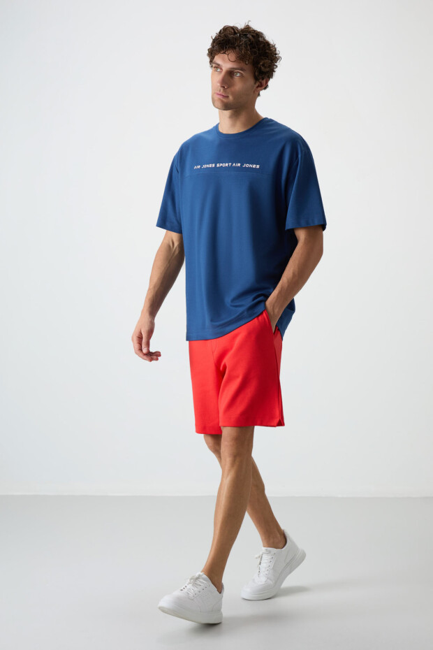 Parlament Pamuklu Kalın Yüzeyi Dokulu Oversize Fit Baskılı Erkek T-Shirt - 88371 - 3