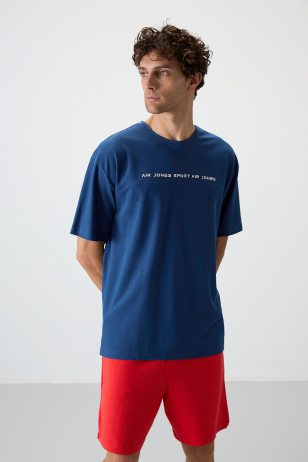 Parlament Pamuklu Kalın Yüzeyi Dokulu Oversize Fit Baskılı Erkek T-Shirt - 88371