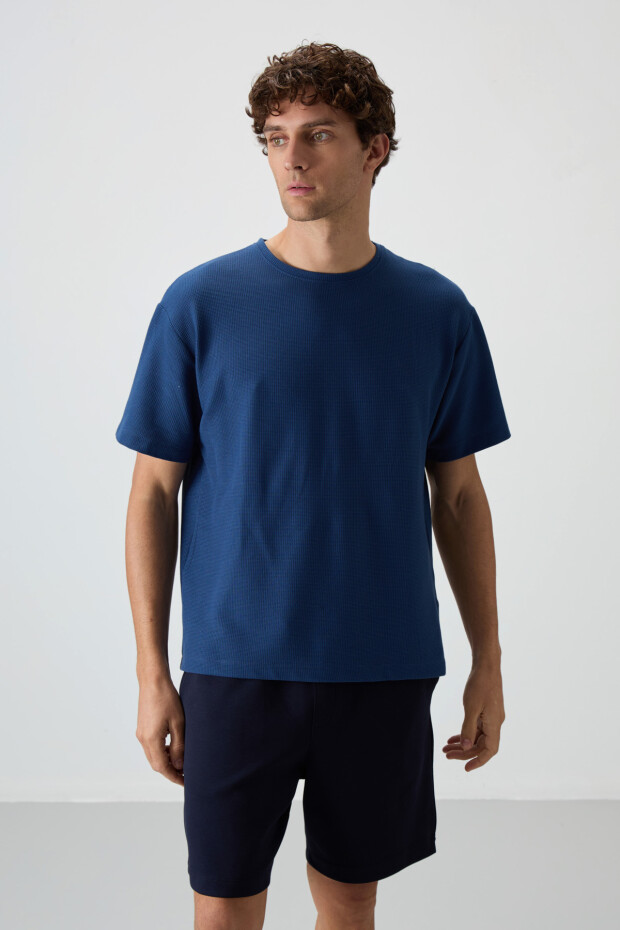 Parlament Waffle İnterlok Yüzeyi Dokulu Oversize Fit Basic Erkek T-Shirt - 88379