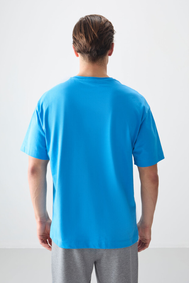 Petrol Mavi %100 Pamuk Kalın Yumuşak Dokulu Oversize Fit Basic Erkek T-Shirt - 88353