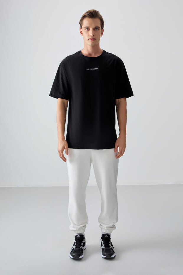 Siyah %100 Pamuk Kalın Yumuşak Dokulu Oversize Fit Baskılı Erkek T-Shirt - 88354 - 4
