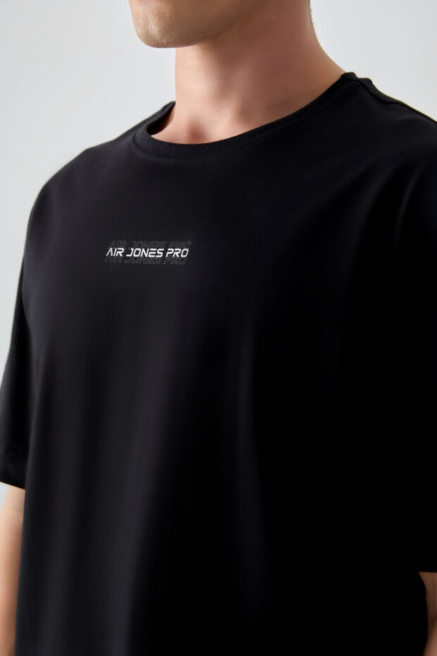 Siyah %100 Pamuk Kalın Yumuşak Dokulu Oversize Fit Baskılı Erkek T-Shirt - 88354