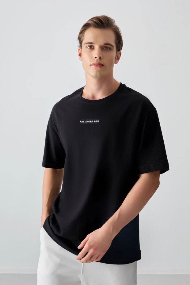 Siyah %100 Pamuk Kalın Yumuşak Dokulu Oversize Fit Baskılı Erkek T-Shirt - 88354