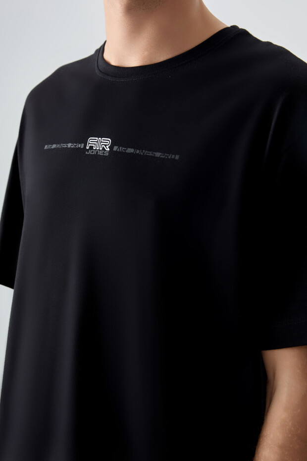 Siyah %100 Pamuk Kalın Yumuşak Dokulu Oversize Fit Baskılı Erkek T-Shirt - 88357 - 3