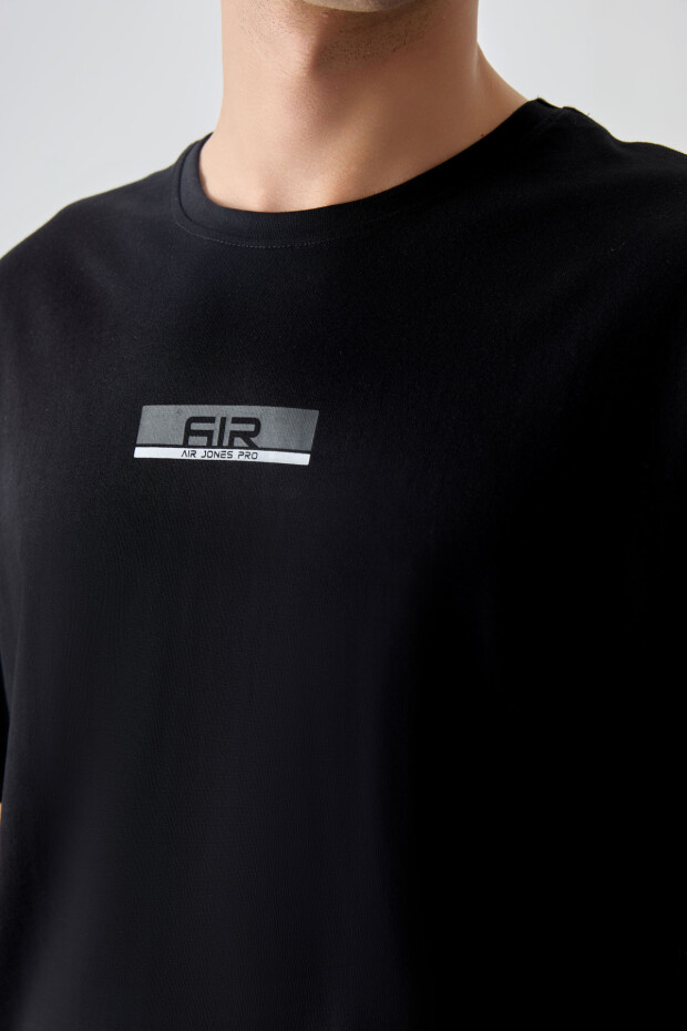 Siyah %100 Pamuk Kalın Yumuşak Dokulu Oversize Fit Baskılı Erkek T-Shirt - 88359 - 3