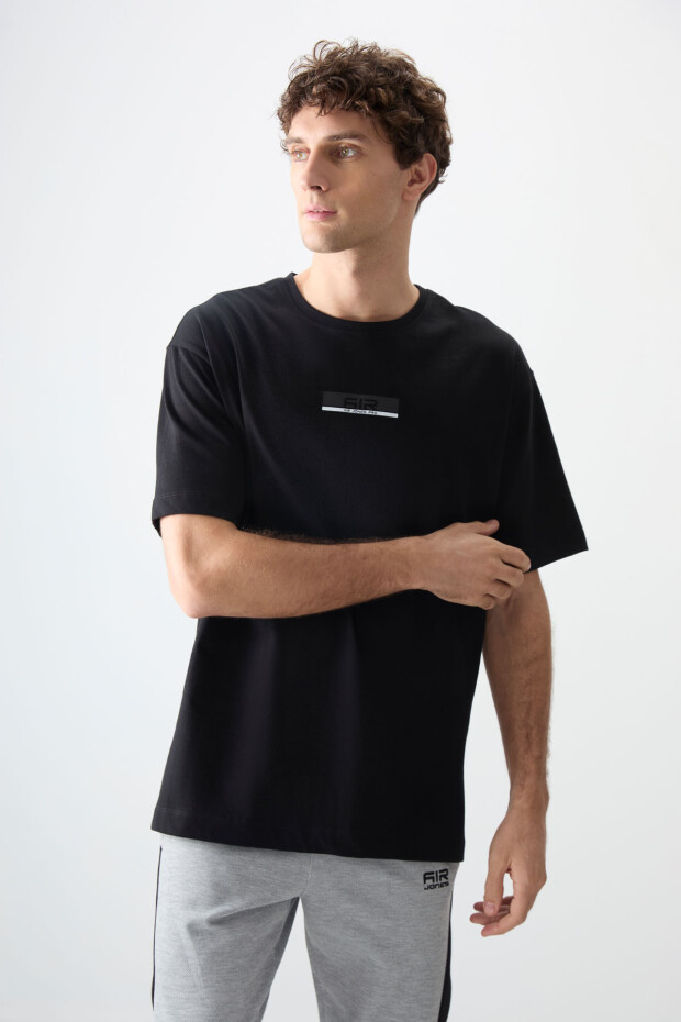 Siyah %100 Pamuk Kalın Yumuşak Dokulu Oversize Fit Baskılı Erkek T-Shirt - 88359 - 4