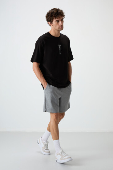 Siyah %100 Pamuk Kalın Yumuşak Dokulu Oversize Fit Baskılı Erkek T-Shirt - 88360 - Air Jones (1)