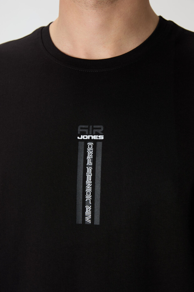 Siyah %100 Pamuk Kalın Yumuşak Dokulu Oversize Fit Baskılı Erkek T-Shirt - 88360 - 3