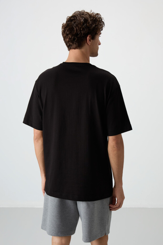 Siyah %100 Pamuk Kalın Yumuşak Dokulu Oversize Fit Baskılı Erkek T-Shirt - 88360