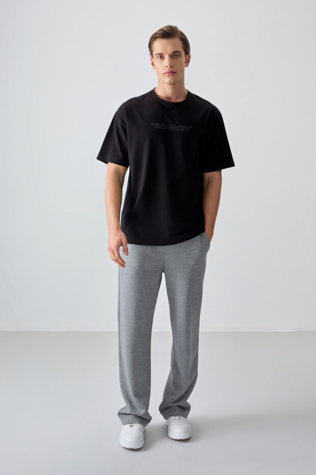 Siyah Pamuklu Kalın Yumuşak Dokulu Oversize Fit Baskılı Erkek T-Shirt - 88374 - 2