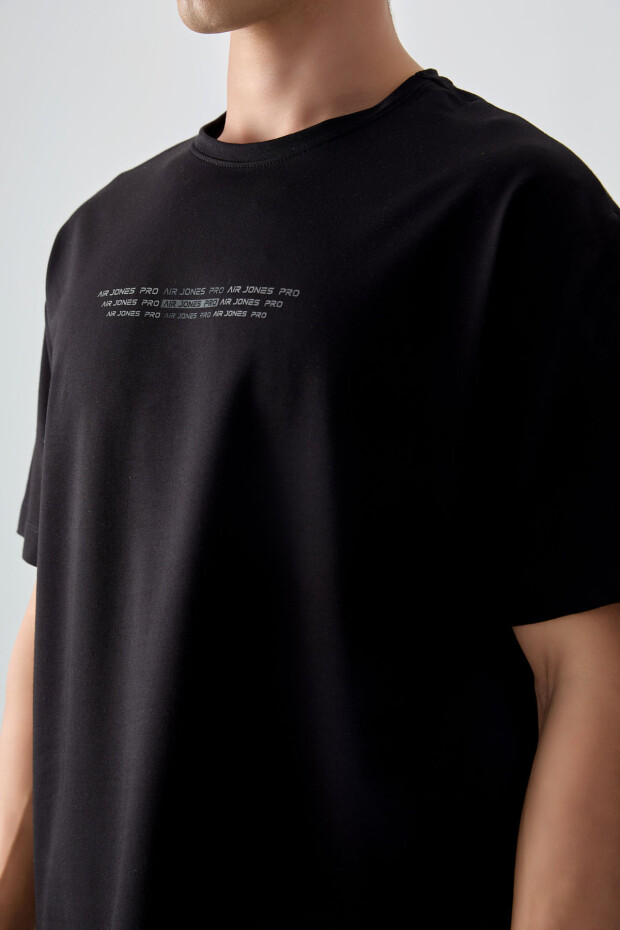 Siyah Pamuklu Kalın Yumuşak Dokulu Oversize Fit Baskılı Erkek T-Shirt - 88374