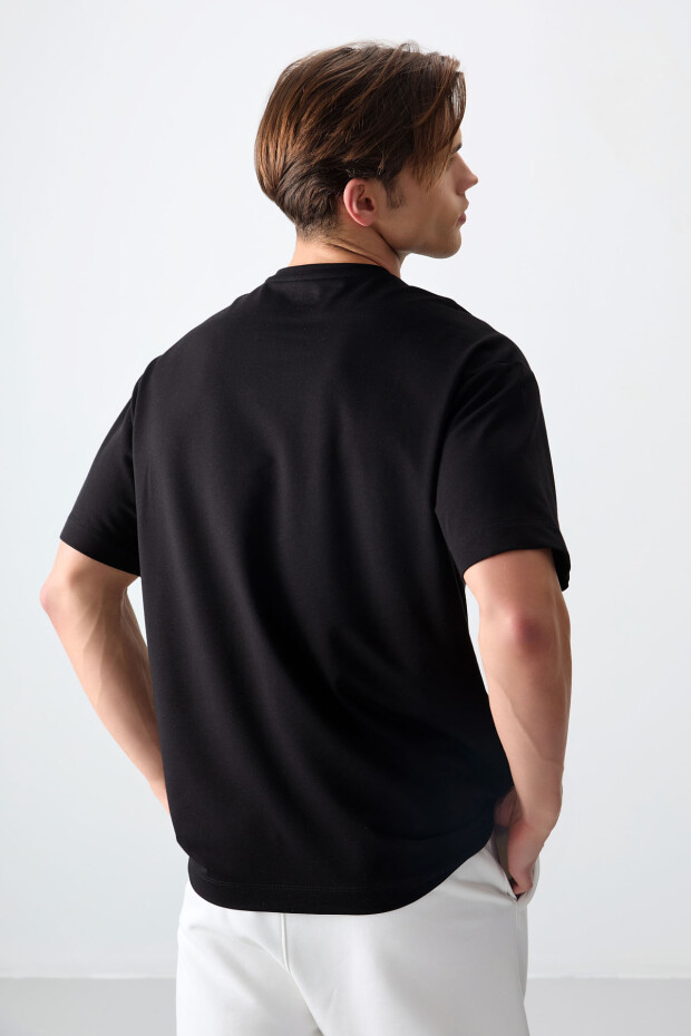Siyah Pamuklu Kalın Yumuşak Dokulu Oversize Fit Basic Erkek T-Shirt - 88377 - 7