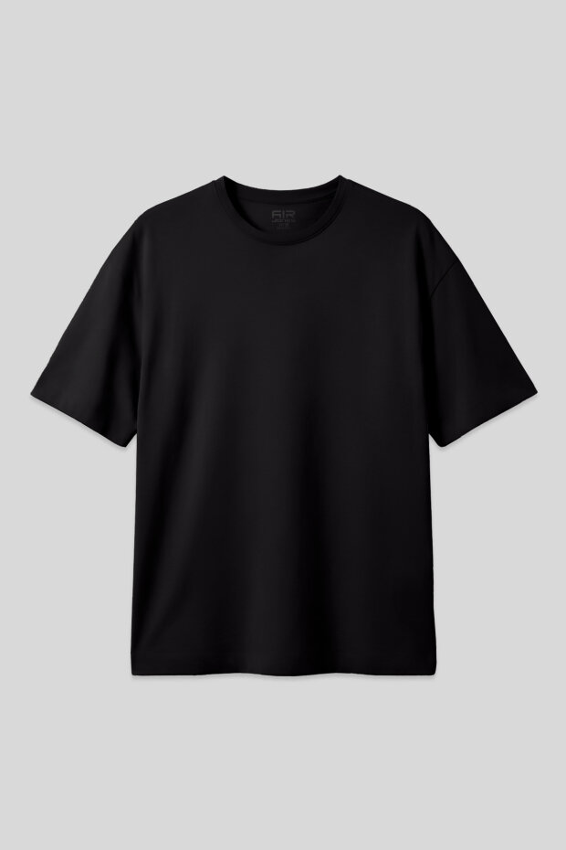 Siyah Pamuklu Kalın Yumuşak Dokulu Oversize Fit Basic Erkek T-Shirt - 88377 - 1