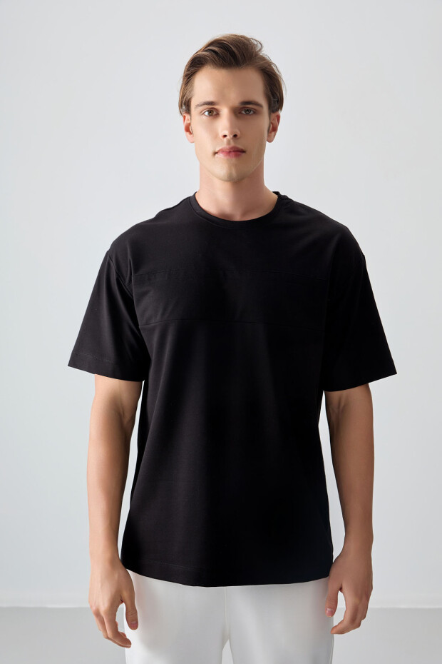 Siyah Pamuklu Kalın Yumuşak Dokulu Oversize Fit Basic Erkek T-Shirt - 88378