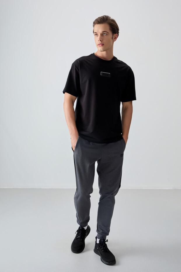 Siyah Pamuklu Kalın Yumuşak Dokulu Oversize Fit Baskılı Erkek T-Shirt - 88376 - 2