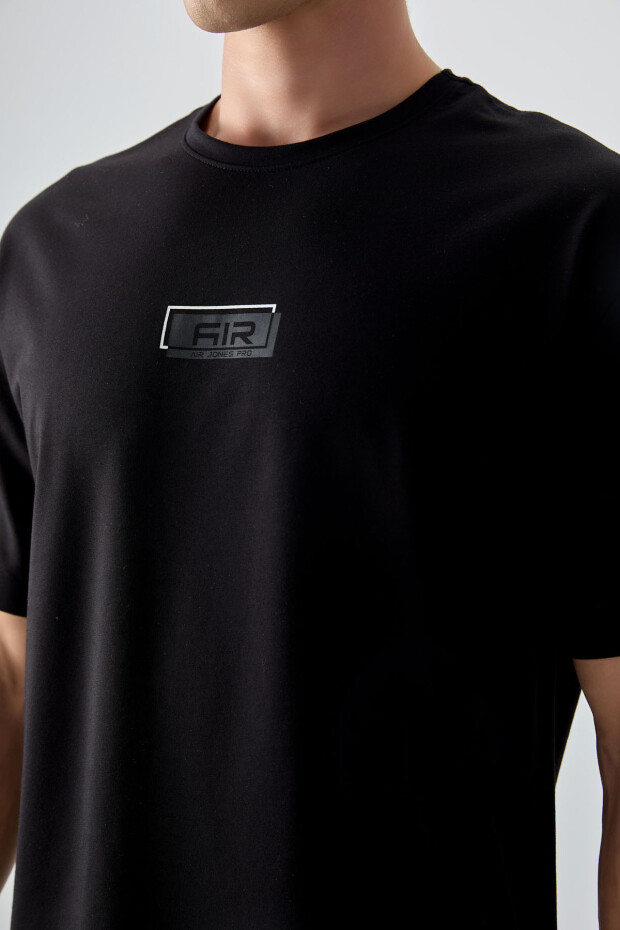 Siyah Pamuklu Kalın Yumuşak Dokulu Oversize Fit Baskılı Erkek T-Shirt - 88376 - 3