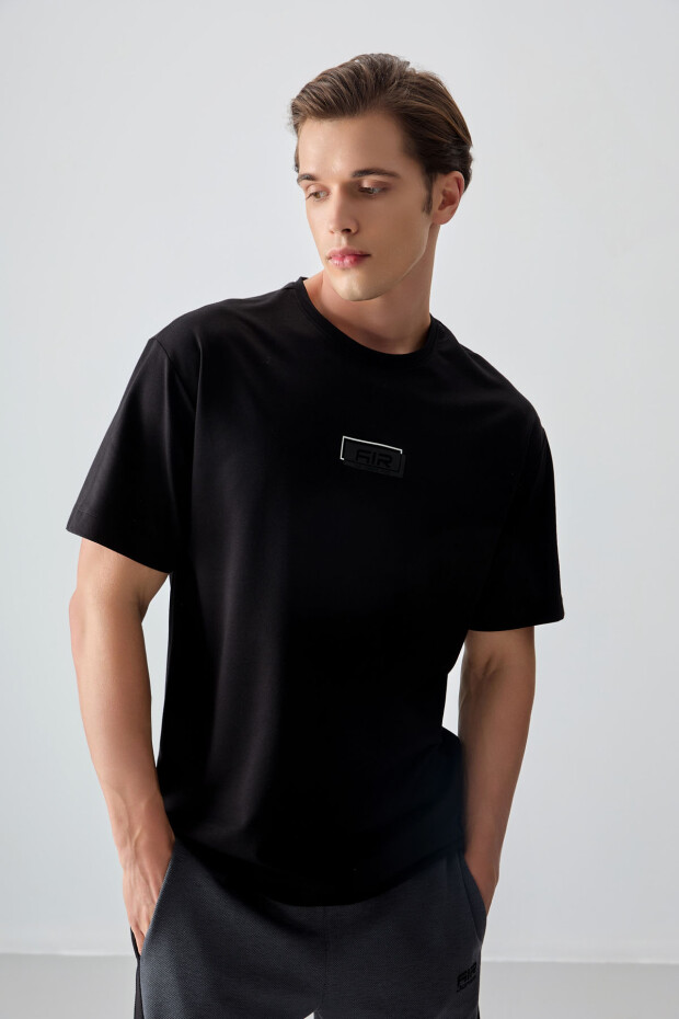 Siyah Pamuklu Kalın Yumuşak Dokulu Oversize Fit Baskılı Erkek T-Shirt - 88376 - 4