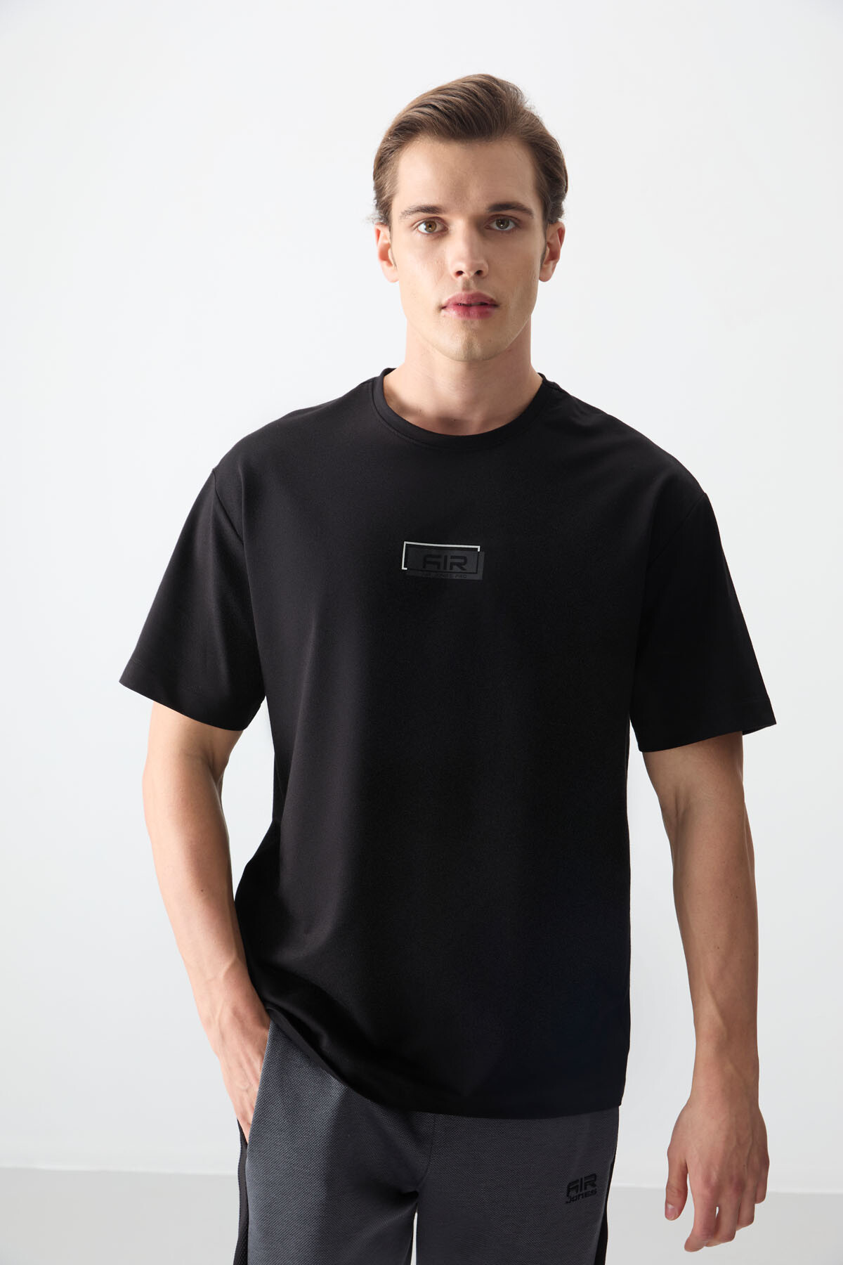 Siyah Pamuklu Kalın Yumuşak Dokulu Oversize Fit Baskılı Erkek T-Shirt - 88376 - Air Jones