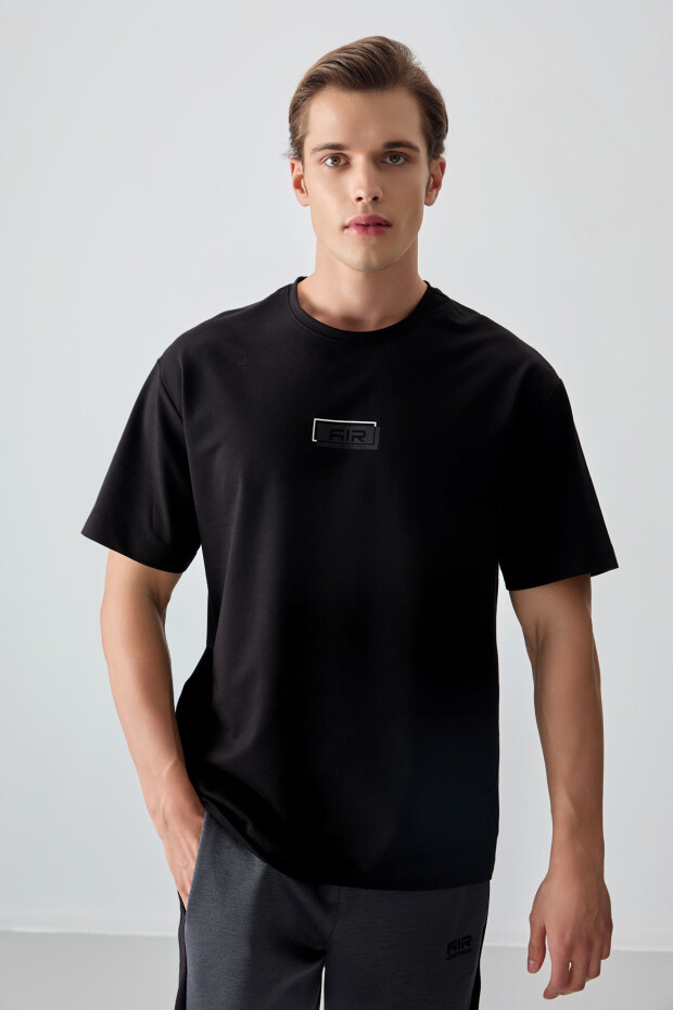 Siyah Pamuklu Kalın Yumuşak Dokulu Oversize Fit Baskılı Erkek T-Shirt - 88376