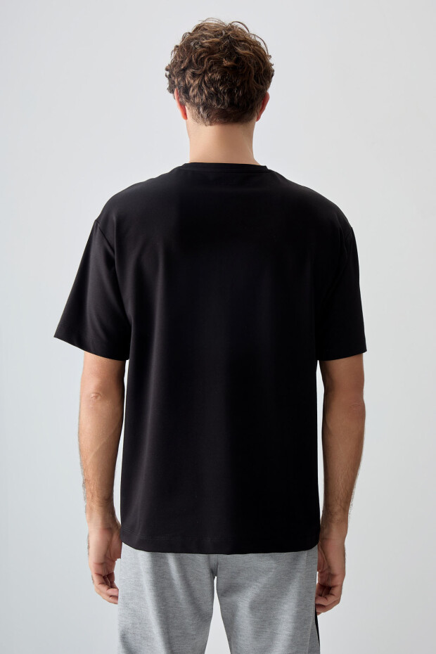 Siyah Pamuklu Kalın Yumuşak Dokulu Oversize Fit Baskılı Erkek T-Shirt - 88373 - 5
